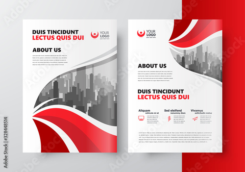 Flyer brochure design template, curves red cover