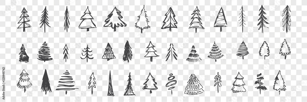 Hand drawn christmas trees set