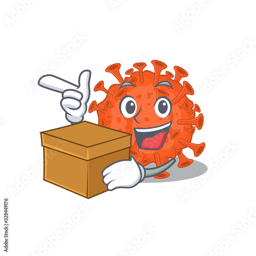 Electron microscopy coronavirus cartoon design style having a box