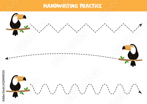 Trace the lines with cute cartoon toucan.