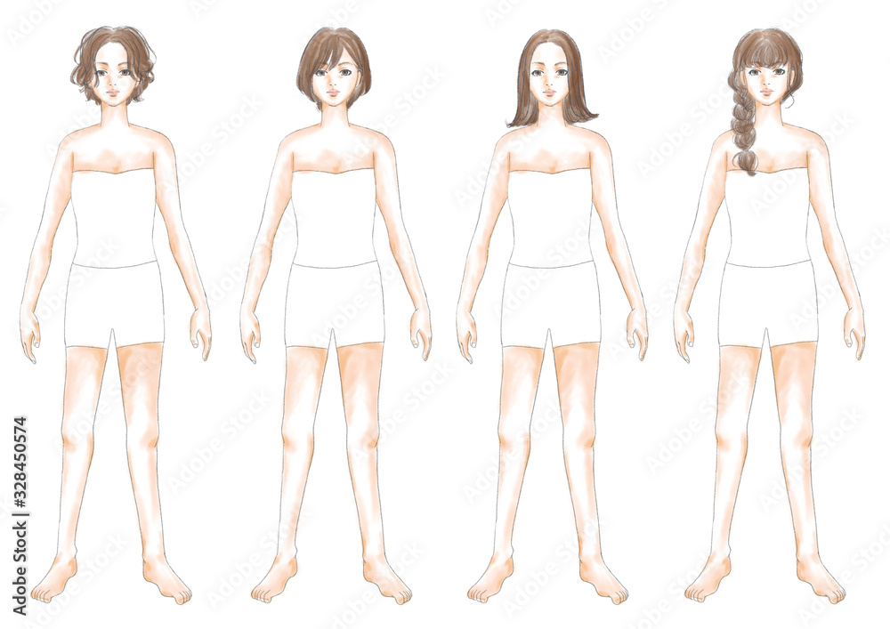 ファッションイラスト 茶髪 きせかえ 髪型 ボディ 日本人 03
