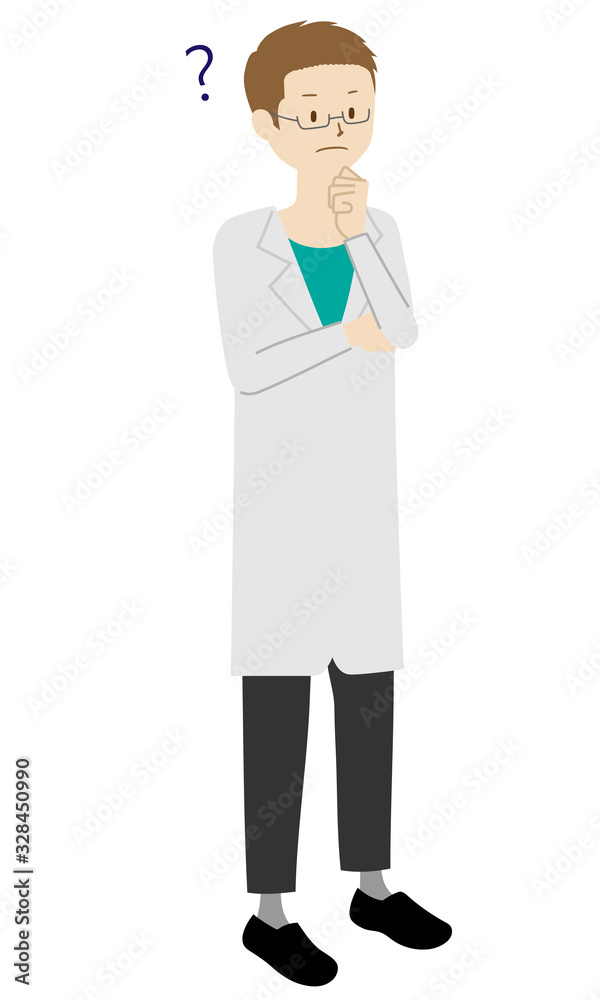 Illustration of a male doctor standing (thinking) Illustration of a male doctor standing (thinking)