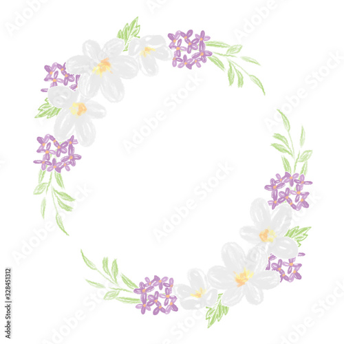 cute colored pencil style floral flower circle wreath eps10 vectors illustration