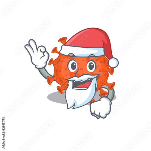 Electron microscopy coronavirus in Santa cartoon character design showing ok finger © kongvector