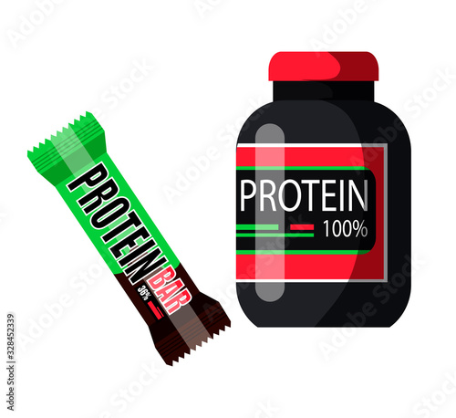 Protein powder, bar isolated on white background
