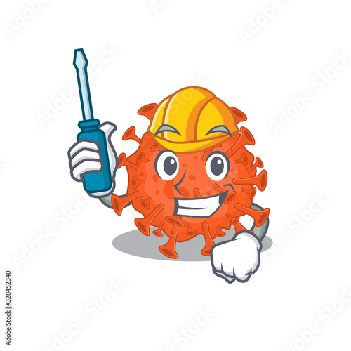 Smart automotive electron microscope coronavirus presented in cartoon character design