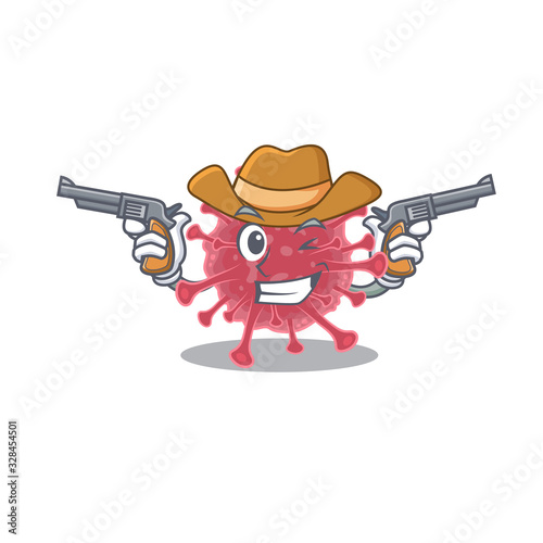 Funny coronavirus disease as a cowboy cartoon character holding guns