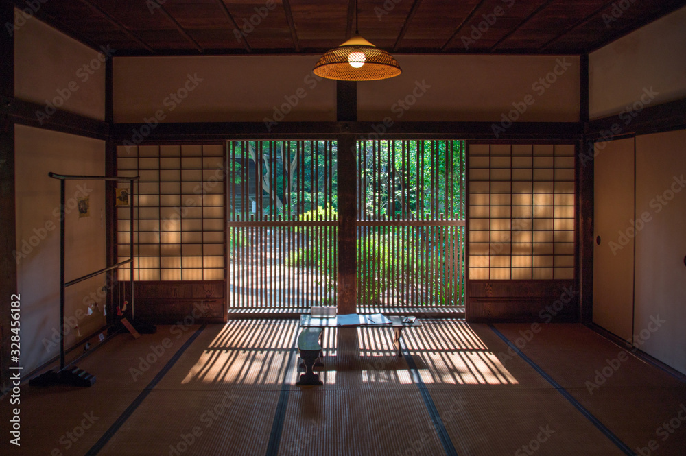 Empty old Japanese room with window (Yokohama, Japan) Stock Photo