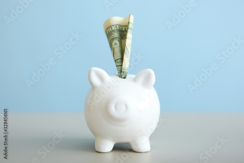 piggy piggy bank and dollar on a colored background. Save money.