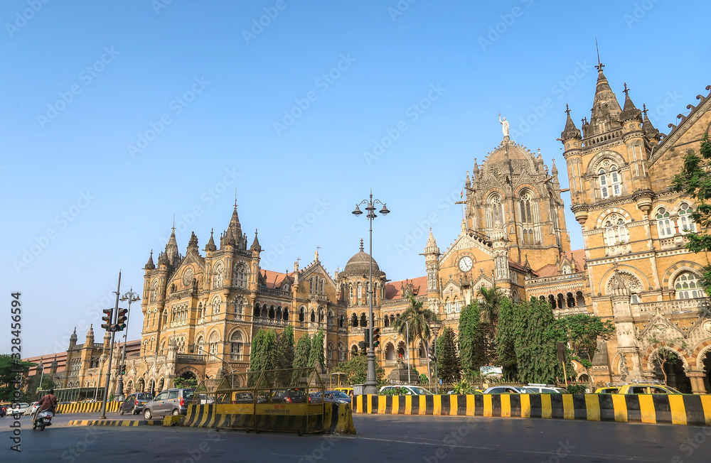 MUMBAI, INDIA - February 29 2020: Chhatrapati Shivaji Terminus railway station or csmt, Mumbai, India