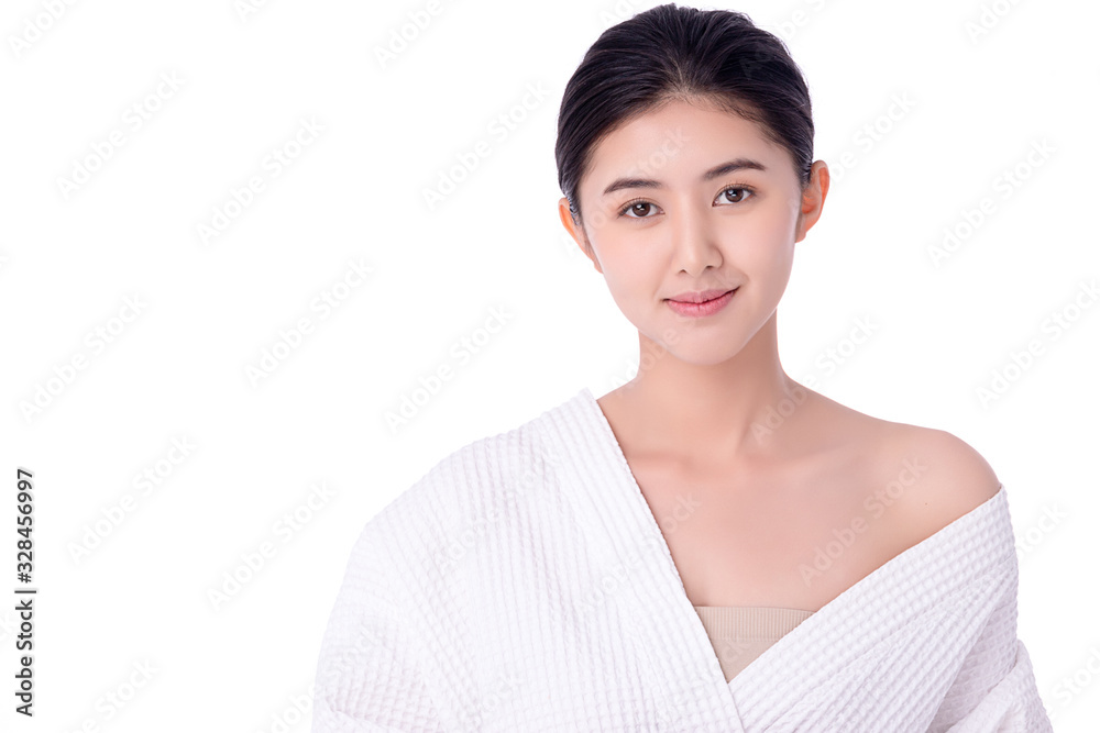 Portrait beautiful young asian woman clean fresh bare skin concept. Asian girl beauty face skincare and health wellness, Facial treatment, Perfect skin, Natural make up. Isolated on white background. Portrait beautiful young asian woman clean fresh bare skin concept. Asian girl beauty face skincare and health wellness, Facial treatment, Perfect skin, Natural make up. Isolated on white background.