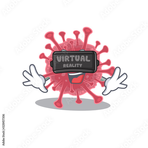A picture of coronavirus disease character with Virtual reality headset