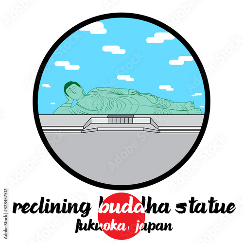 Circle icon Reclining Buddha statue. Vector illustration
