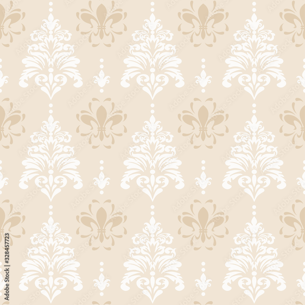 Seamless pattern - beige and white. Retro style. Wallpaper texture, vector illustration