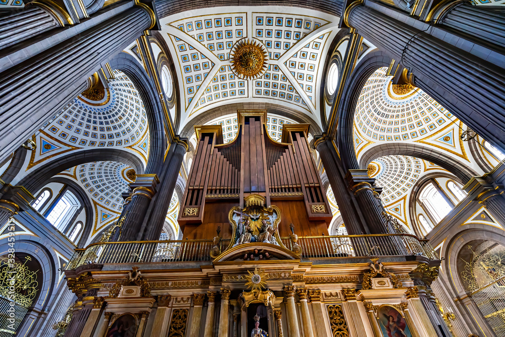 Organ Basilica Ornate Colorful Ceiling Puebla Cathedral Mexico