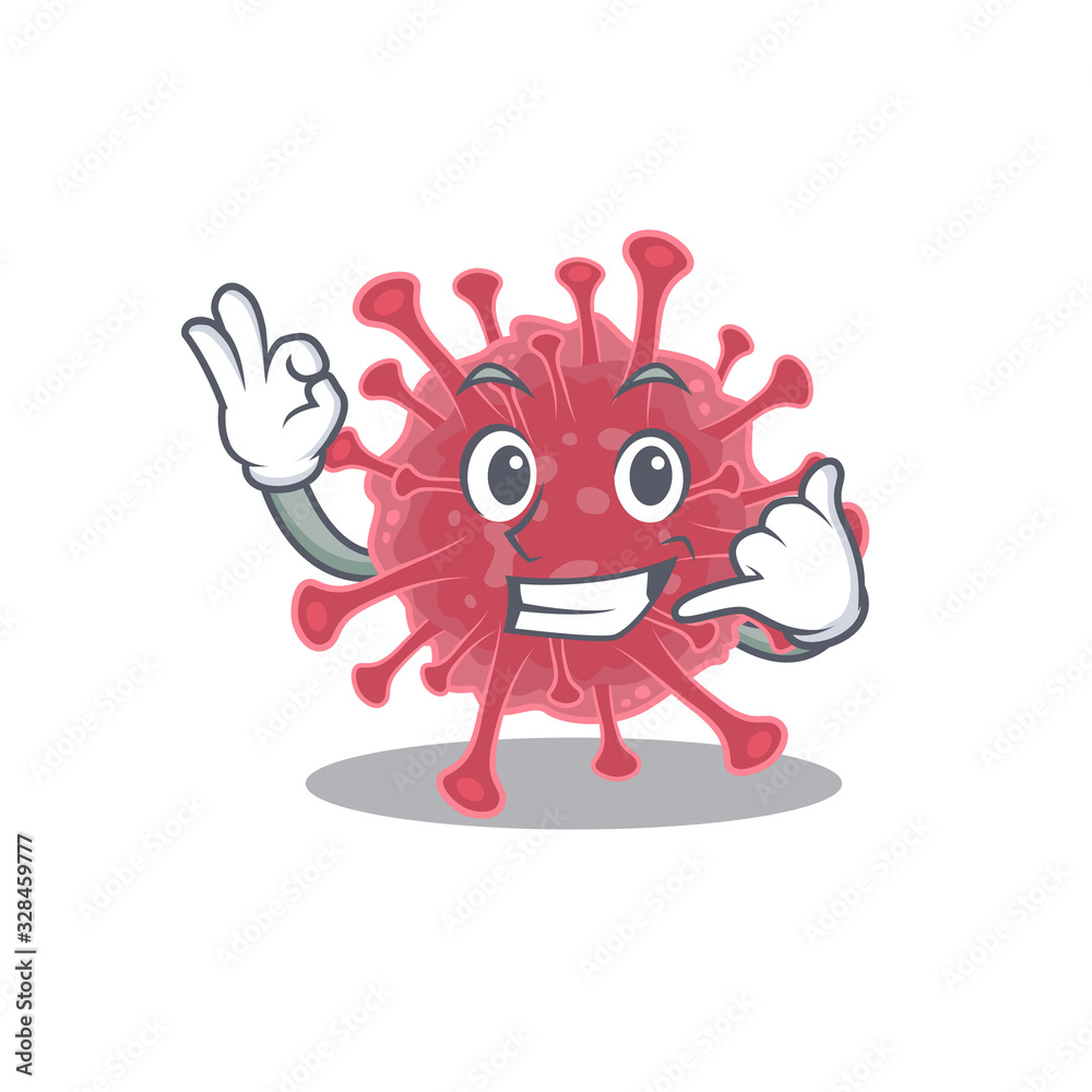 coronavirus disease mascot cartoon design showing Call me gesture
