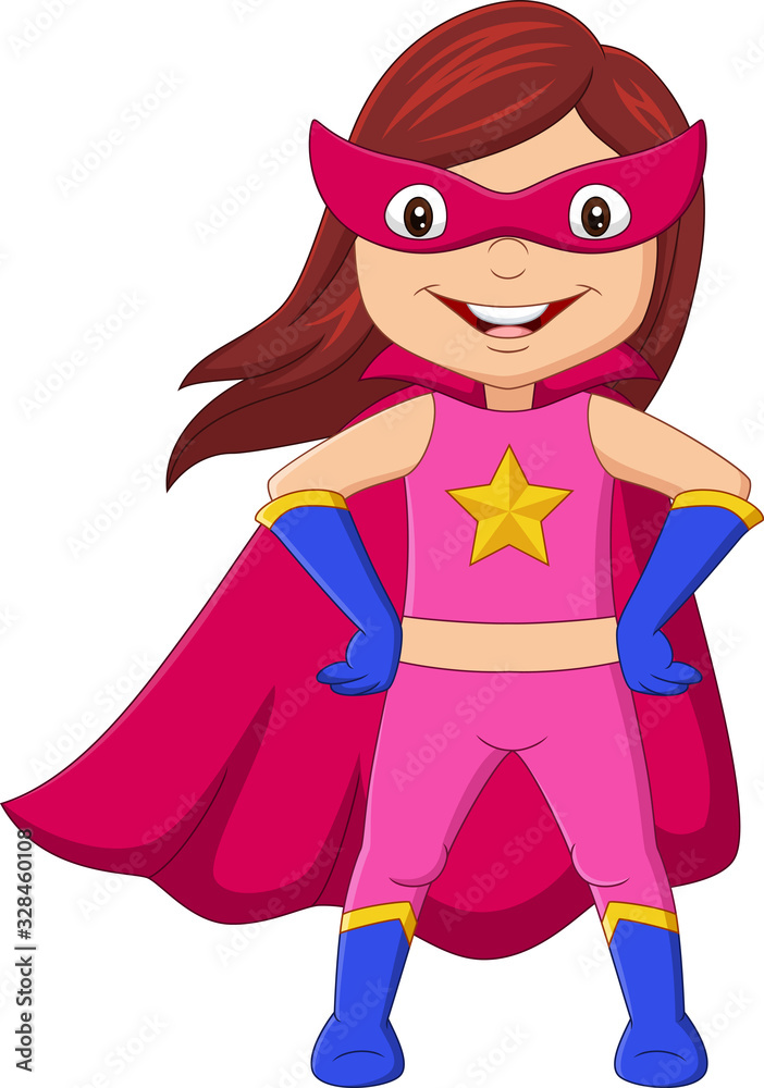 Cartoon happy superhero girl posing
