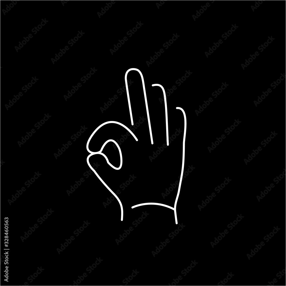 vector modern flat design linear icon of okay hand gesture | white thin line pictogram isolated on black background vector modern flat design linear icon of okay hand gesture | white thin line pictogram isolated on black background