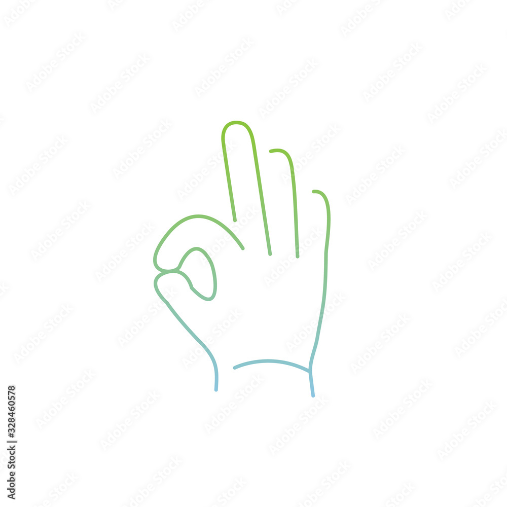 vector modern flat design linear icon of okay hand gesture | thin line pictogram with green and blue gradient isolated on white background vector modern flat design linear icon of okay hand gesture | thin line pictogram with green and blue gradient isolated on white background