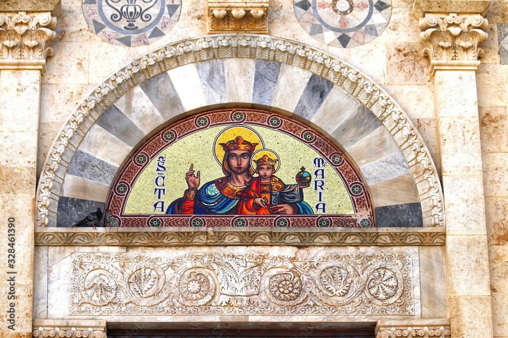Lunette on the facade of the Cathedral of Cagliari, Sardinia, Italy