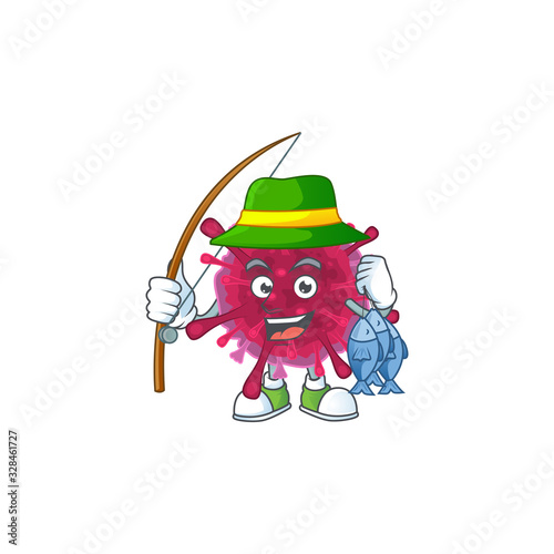 A mascot design of Fishing amoeba coronaviruses with 3 fishes