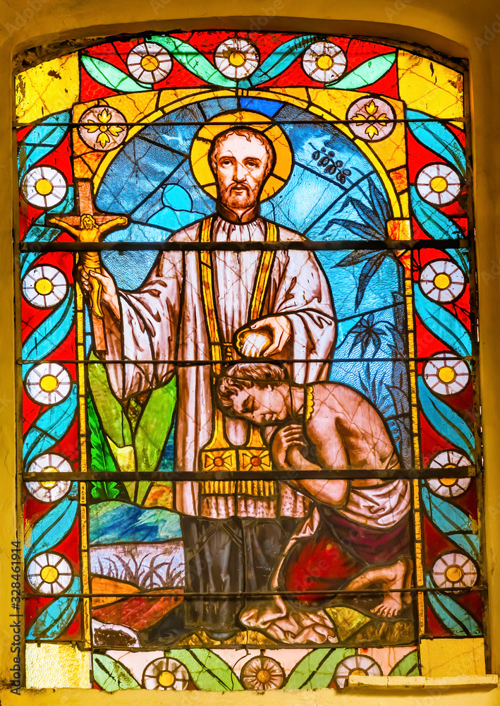 Jesuit Priest Native Stained Glass La Compania Church Puebla Mexico