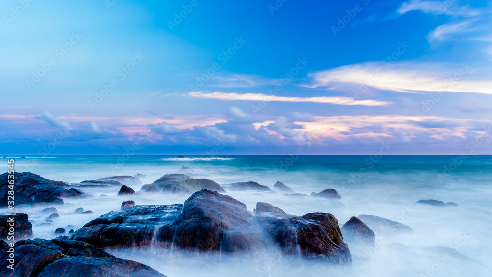 Blue hour of coastline in Galle, Sri Lanka