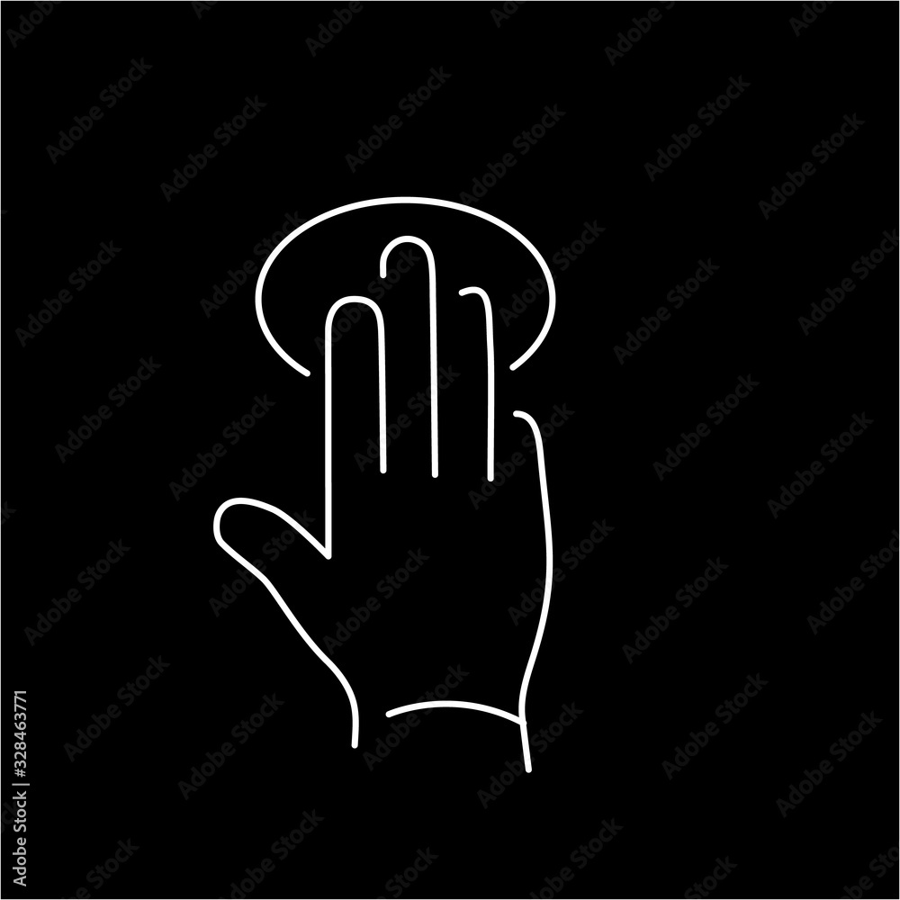 vector modern flat design linear icon of tapping hand with three fingers gesture | white thin line pictogram isolated on black background vector modern flat design linear icon of tapping hand with three fingers gesture | white thin line pictogram isolated on black background