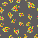 Seamless spring pattern with stylized cute pink flowers, tulips.