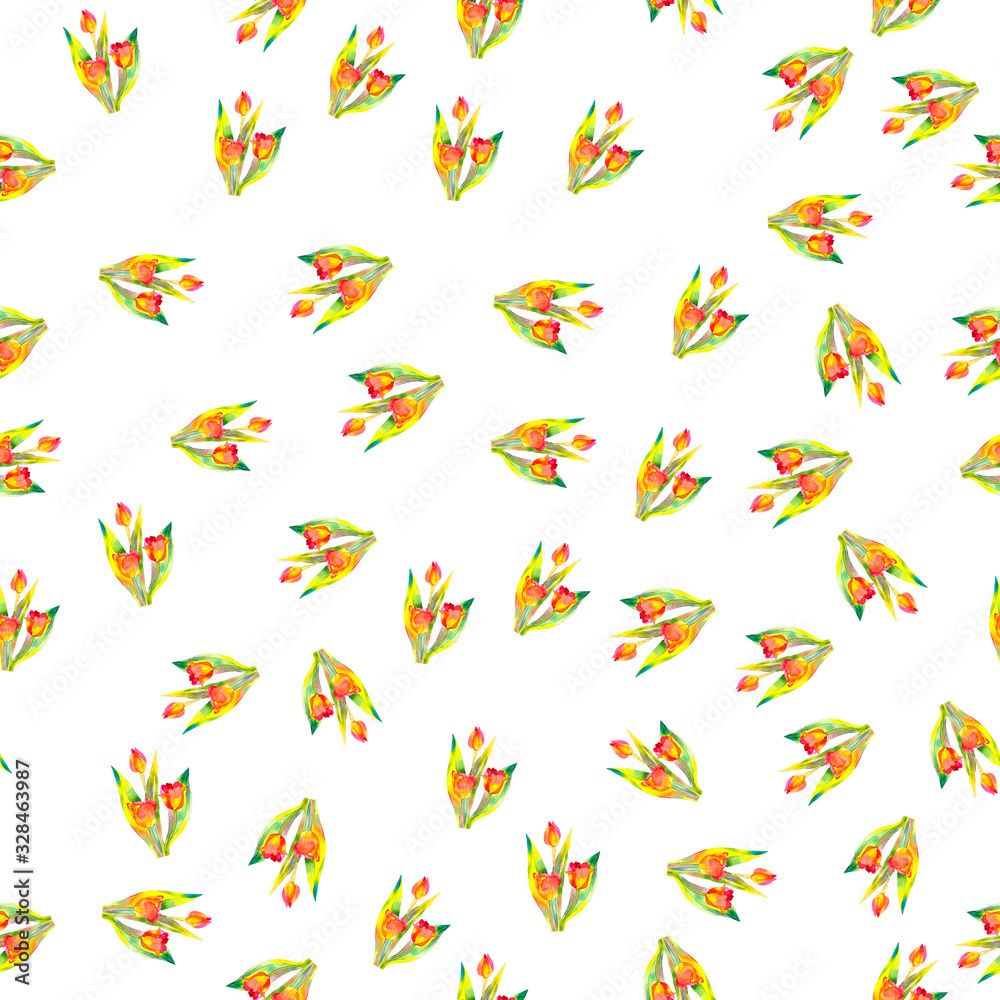 Seamless spring pattern with stylized cute pink flowers, tulips. Seamless spring pattern with stylized cute pink flowers, tulips.