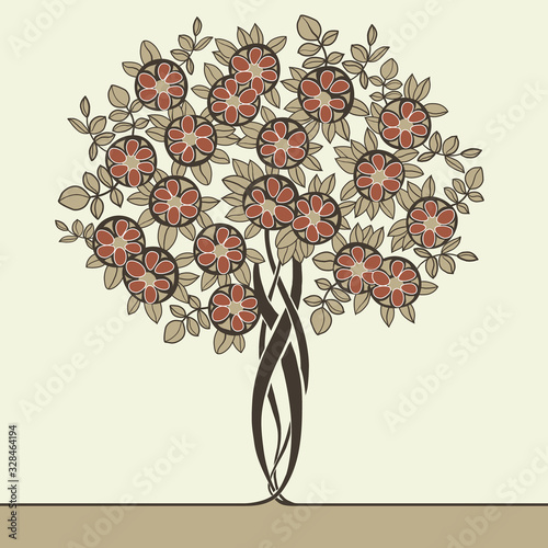 Beautiful vector tree drawn in art nouveau style