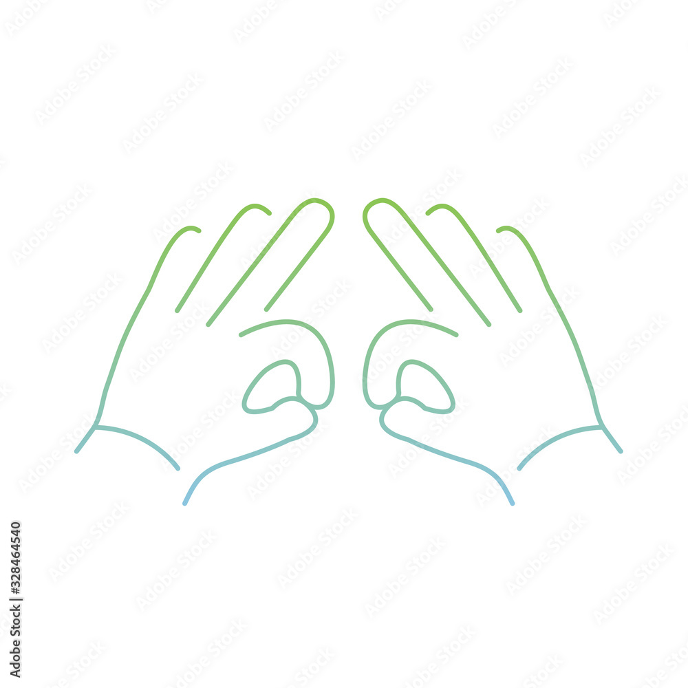 vector modern flat design linear icon of two hands creasing gesture | thin line pictogram with green and blue gradient isolated on white background vector modern flat design linear icon of two hands creasing gesture | thin line pictogram with green and blue gradient isolated on white background