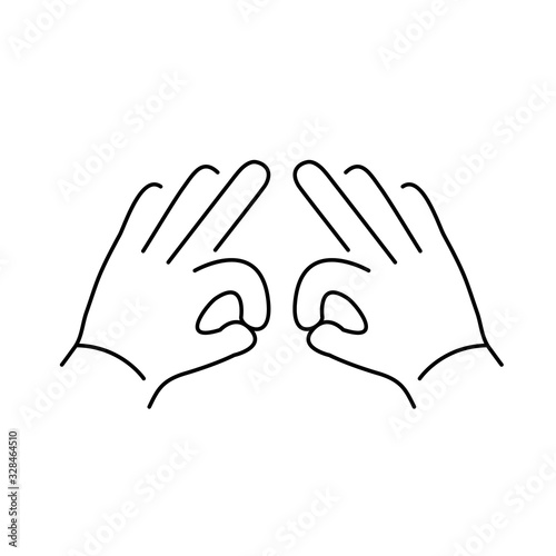 vector modern flat design linear icon of two hands creasing gesture | black thin line pictogram isolated on white background