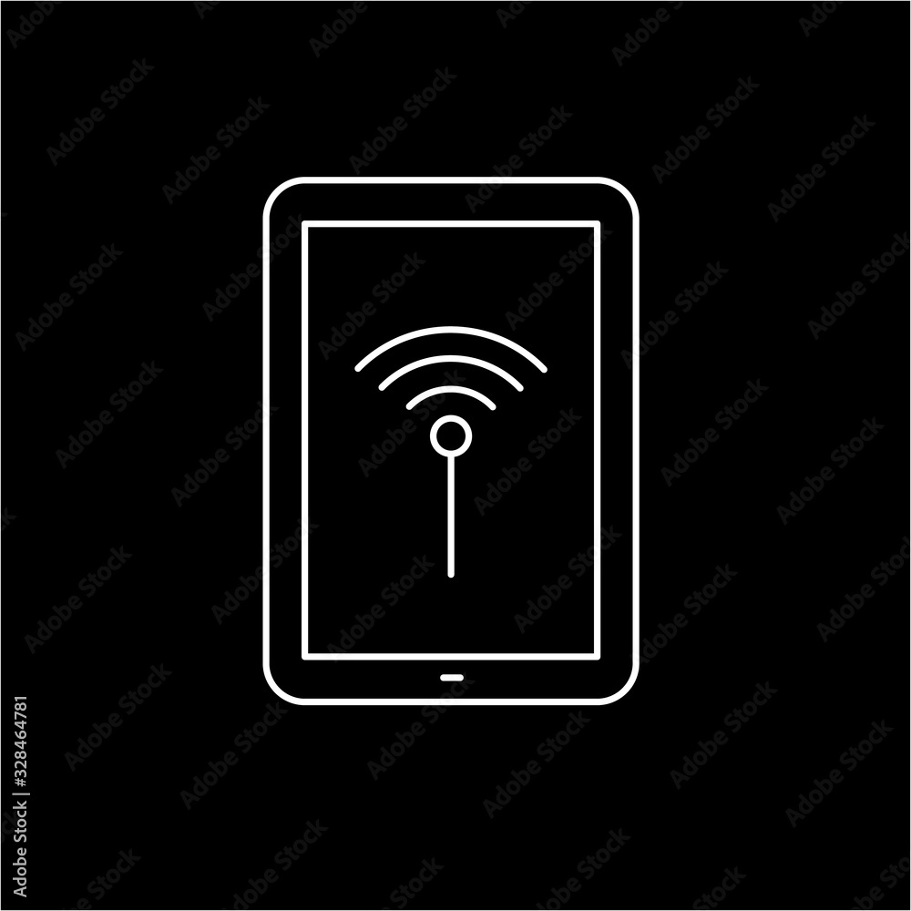 Vector linear tablet icon with wifi signal | flat design thin white line modern illustration and infographic isolated on black background Vector linear tablet icon with wifi signal | flat design thin white line modern illustration and infographic isolated on black background