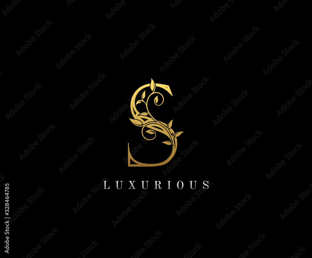 Gold Letter S Logo. S Letter Design Vector with Golden Colors and Floral Hand Drawn. Gold Letter S Logo. S Letter Design Vector with Golden Colors and Floral Hand Drawn.