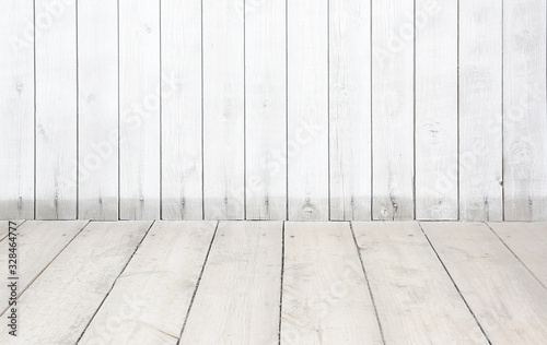 White wooden floor and wall empty space room background.