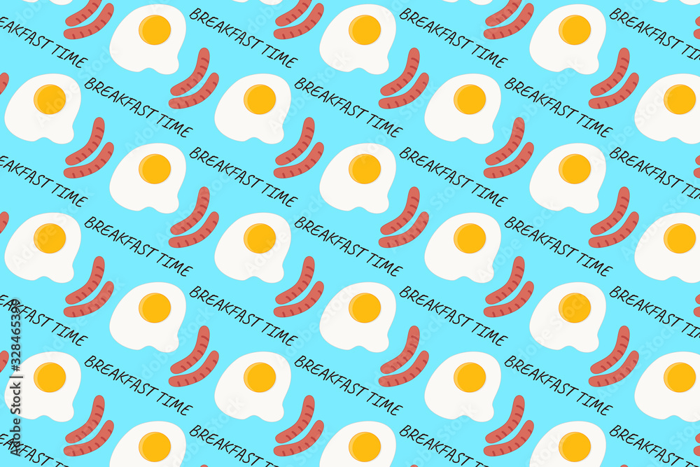Food background. Breakfast time: fried eggs and sausages Food background. Breakfast time: fried eggs and sausages