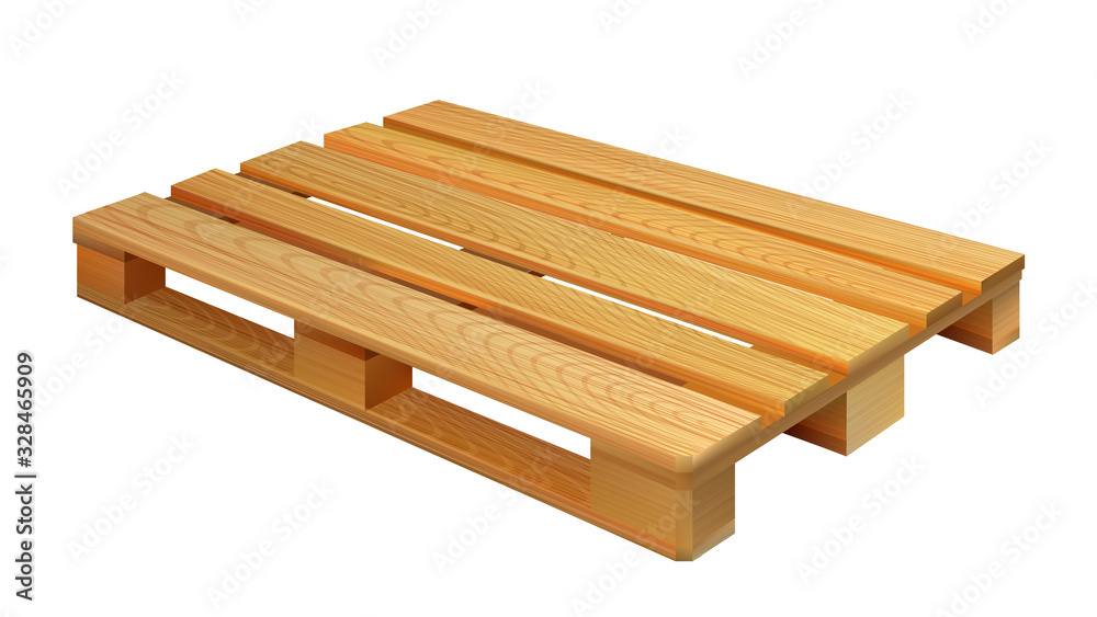 Empty Wooden Pallet For Shipping Boxes Vector. Pallet Skid Structural Foundation Of Unit Load Which Allows Handling And Storage Efficiencies. Concept Template Realistic 3d Illustration