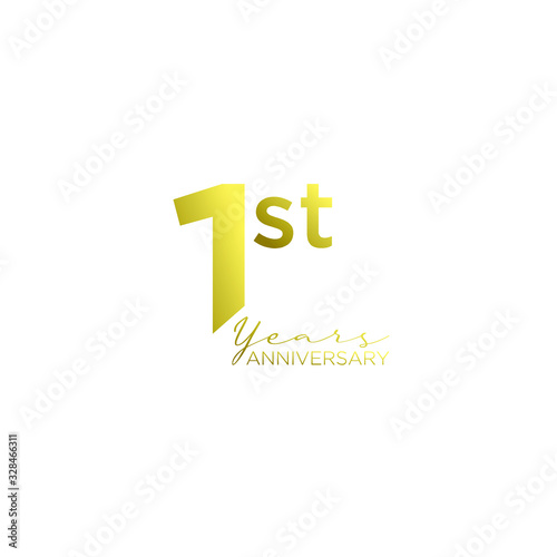 Gold 1st anniversary letter logo icon design with ribbon banner