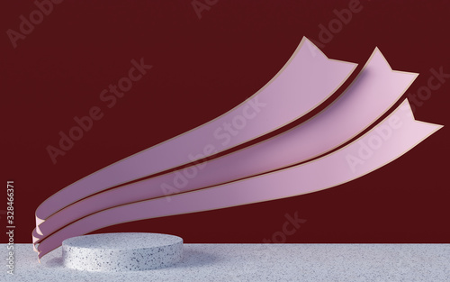 3d rendering podium background mock-up scene. Abstract pastel color. Minimal ribbon shape. Cosmetic background for product presentation.