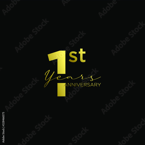 gold black 1st anniversary letter logo icon design with ribbon banner