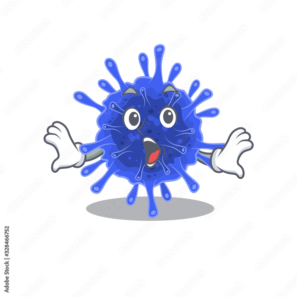 A cartoon character of bacteria coronavirus making a surprised gesture A cartoon character of bacteria coronavirus making a surprised gesture