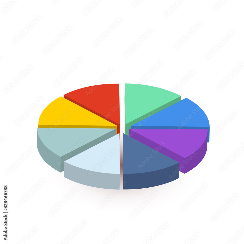Bright colourful pie diagram divided in eight pieces on white Bright colourful pie diagram divided in eight pieces on white