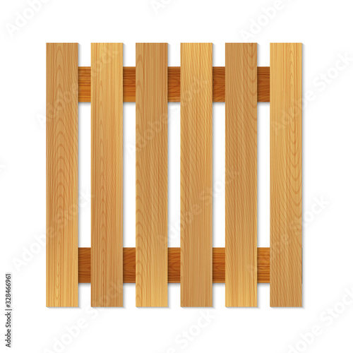 Empty Wooden Pallet For Logistic Top View Vector. Classic Wood Material Pallet Platform Equipment For Transportation, Storage And Protecting Goods. Concept Template Realistic 3d Illustration