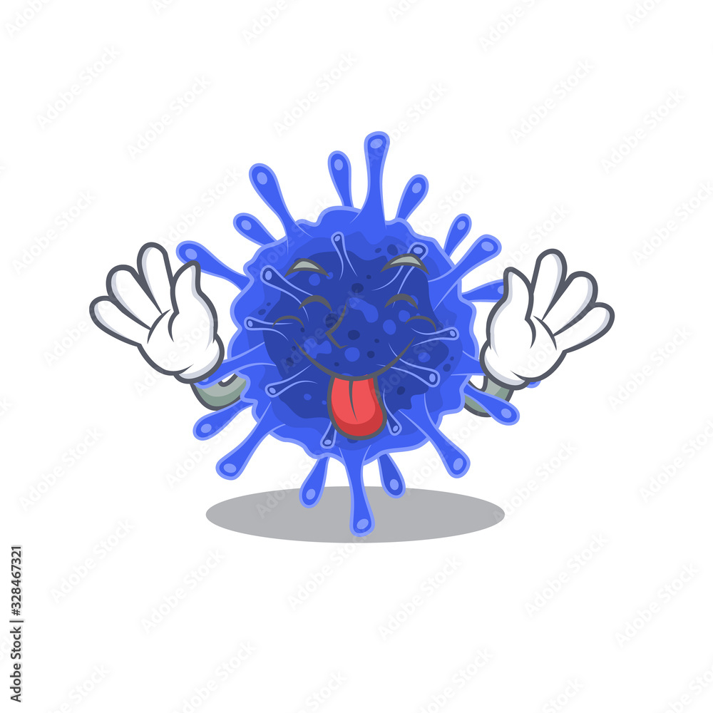 Funny face bacteria coronavirus mascot design style with tongue out Funny face bacteria coronavirus mascot design style with tongue out