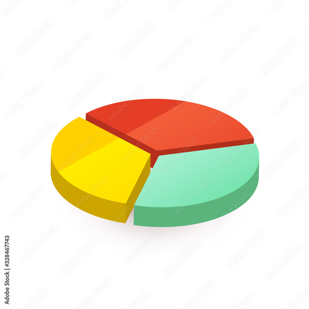 Obraz premium Bright colourful pie diagram divided on three pieces on white