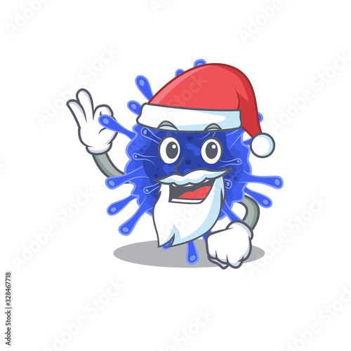 Bacteria coronavirus in Santa cartoon character design showing ok finger © kongvector