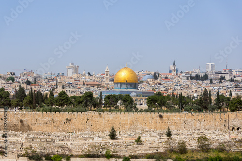 Jerusalem Olives Cemetery glance on Moria mosque Al Aqsa and Dome of the Rock