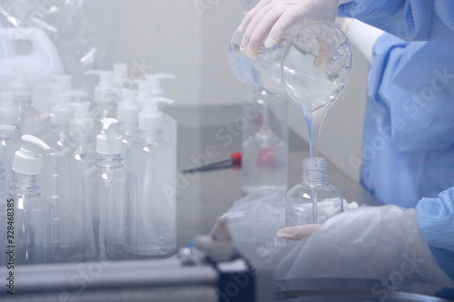 Manufacture filling Hand Gel in Laboratory control room