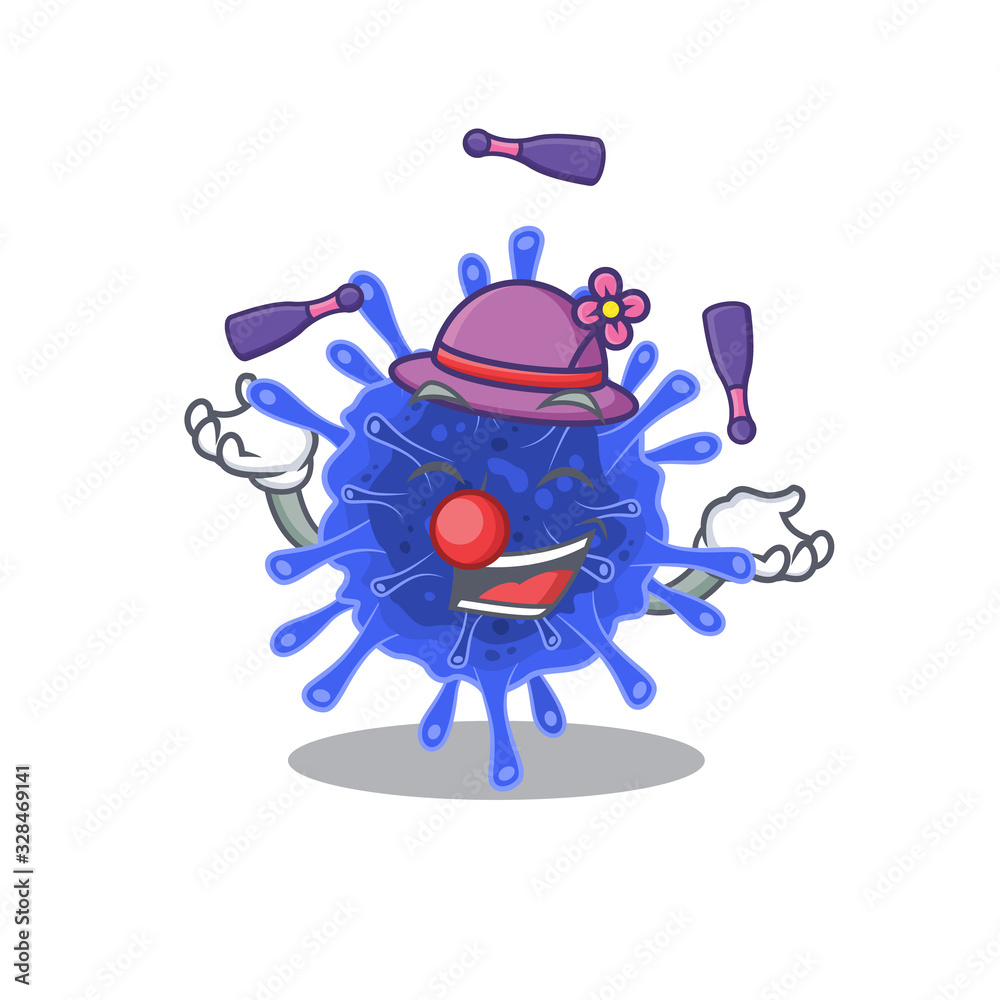 A sweet bacteria coronavirus mascot cartoon style playing Juggling